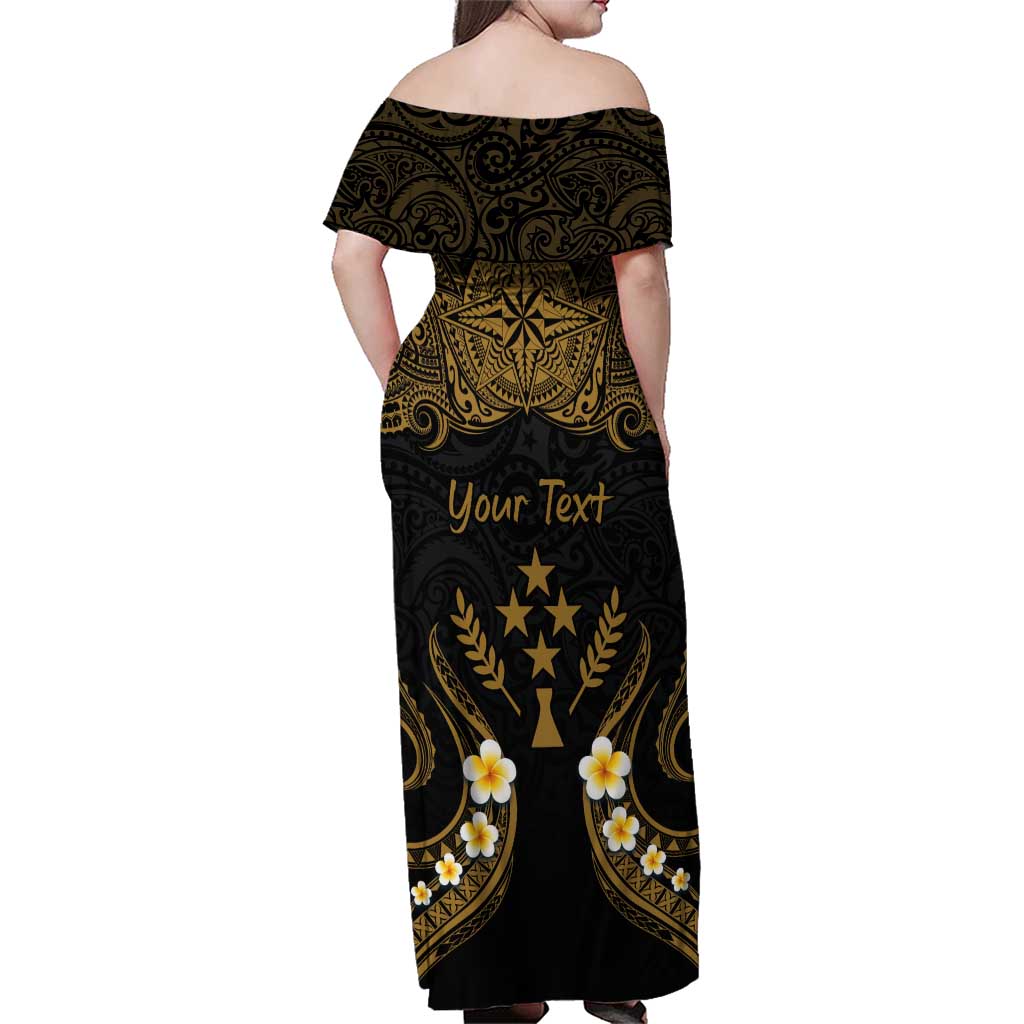 Personalised Kosrae Liberation Day Family Matching Off Shoulder Maxi Dress and Hawaiian Shirt Polynesian Tattoo and Plumeria Gold Color LT03 - Polynesian Pride