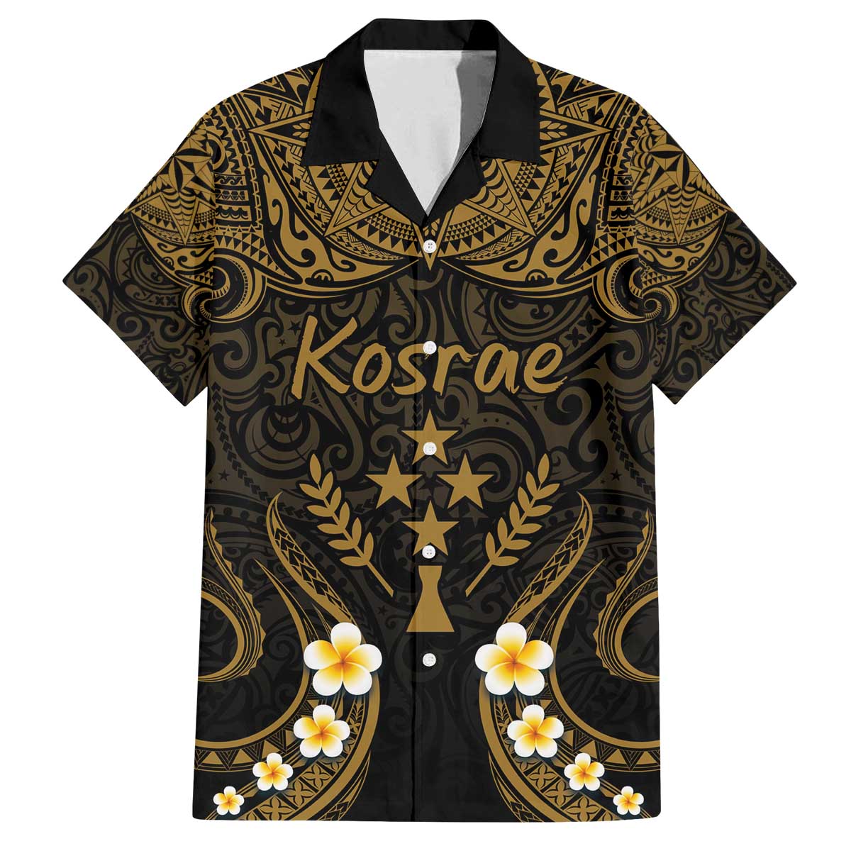 Personalised Kosrae Liberation Day Family Matching Off Shoulder Short Dress and Hawaiian Shirt Polynesian Tattoo and Plumeria Gold Color LT03 Dad's Shirt - Short Sleeve Gold - Polynesian Pride