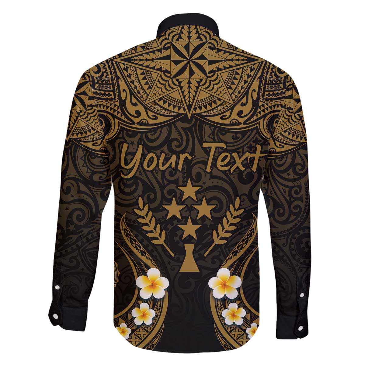 Personalised Kosrae Liberation Day Family Matching Off Shoulder Short Dress and Hawaiian Shirt Polynesian Tattoo and Plumeria Gold Color LT03 - Polynesian Pride