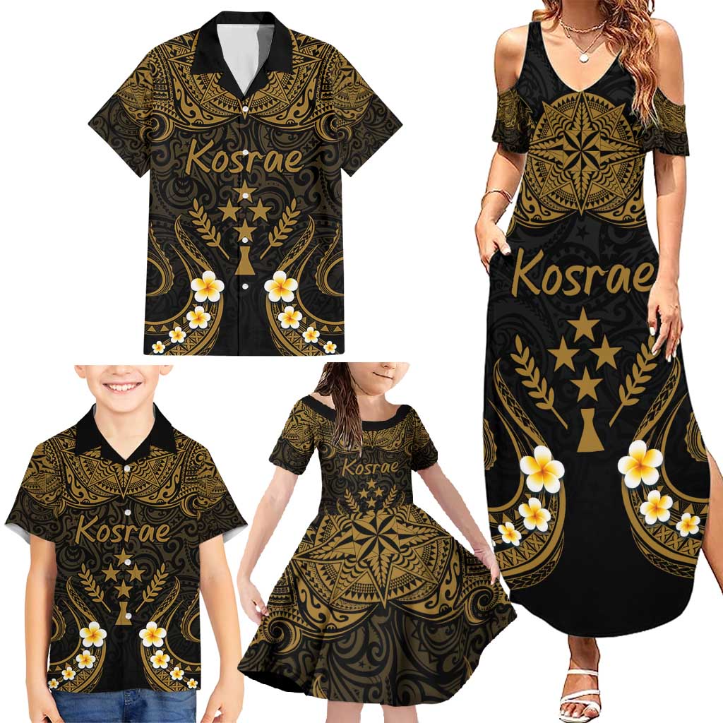 Personalised Kosrae Liberation Day Family Matching Summer Maxi Dress and Hawaiian Shirt Polynesian Tattoo and Plumeria Gold Color LT03 - Polynesian Pride