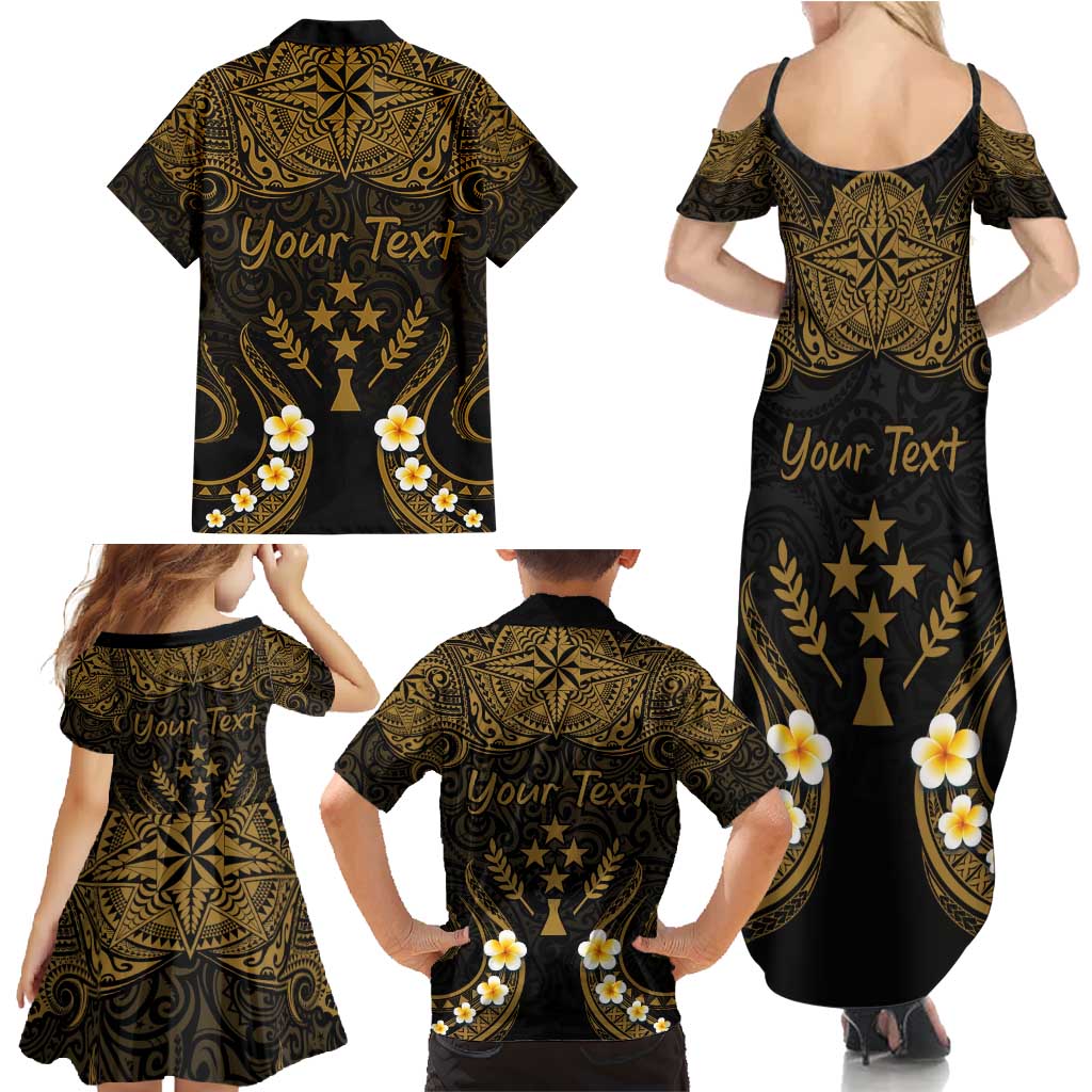 Personalised Kosrae Liberation Day Family Matching Summer Maxi Dress and Hawaiian Shirt Polynesian Tattoo and Plumeria Gold Color LT03 - Polynesian Pride