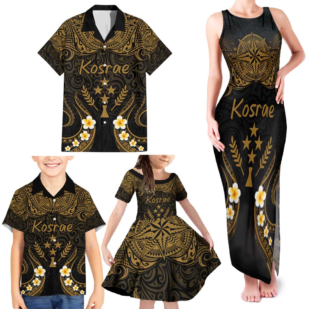 Personalised Kosrae Liberation Day Family Matching Tank Maxi Dress and Hawaiian Shirt Polynesian Tattoo and Plumeria Gold Color LT03 - Polynesian Pride