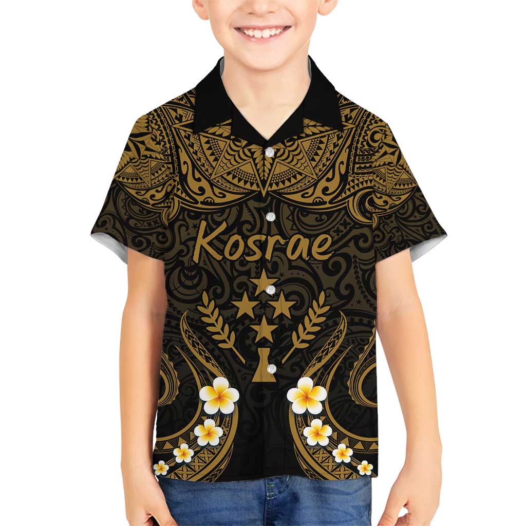 Personalised Kosrae Liberation Day Family Matching Tank Maxi Dress and Hawaiian Shirt Polynesian Tattoo and Plumeria Gold Color LT03 Son's Shirt Gold - Polynesian Pride
