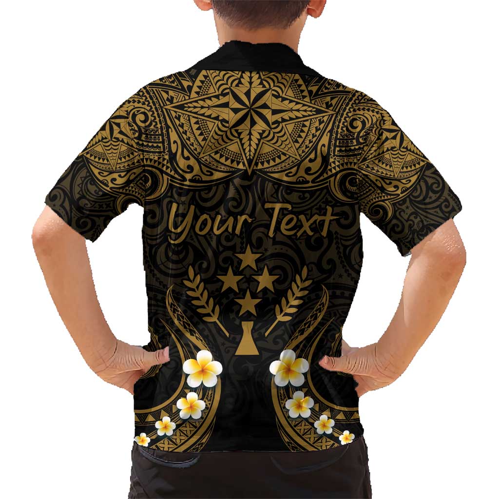 Personalised Kosrae Liberation Day Kid Hawaiian Shirt Polynesian Tattoo and Plumeria Gold Color LT03 - Polynesian Pride