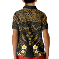 Personalised Kosrae Liberation Day Kid Polo Shirt Polynesian Tattoo and Plumeria Gold Color LT03 - Polynesian Pride