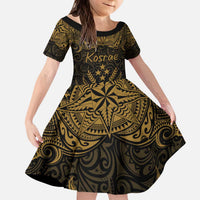 Personalised Kosrae Liberation Day Kid Short Sleeve Dress Polynesian Tattoo and Plumeria Gold Color LT03 KID Gold - Polynesian Pride