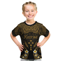 Personalised Kosrae Liberation Day Kid T Shirt Polynesian Tattoo and Plumeria Gold Color LT03 Gold - Polynesian Pride
