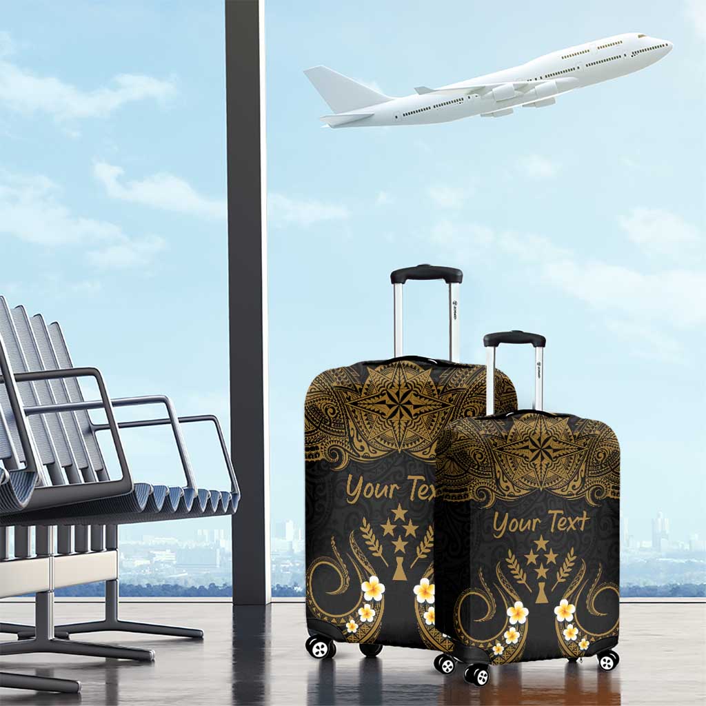 Personalised Kosrae Liberation Day Luggage Cover Polynesian Tattoo and Plumeria Gold Color LT03 - Polynesian Pride