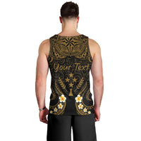 Personalised Kosrae Liberation Day Men Tank Top Polynesian Tattoo and Plumeria Gold Color
