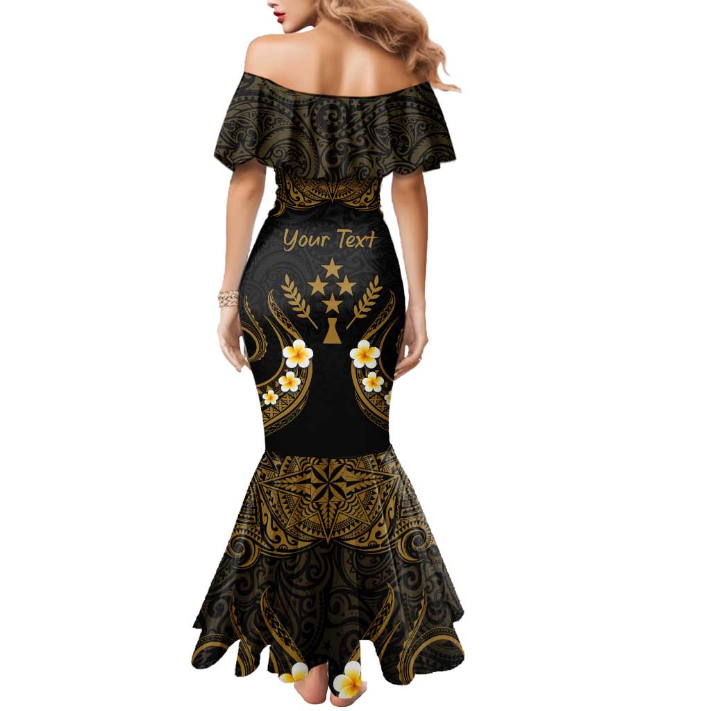 Personalised Kosrae Liberation Day Mermaid Dress Polynesian Tattoo and Plumeria Gold Color LT03 - Polynesian Pride