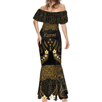 Personalised Kosrae Liberation Day Mermaid Dress Polynesian Tattoo and Plumeria Gold Color LT03 - Polynesian Pride