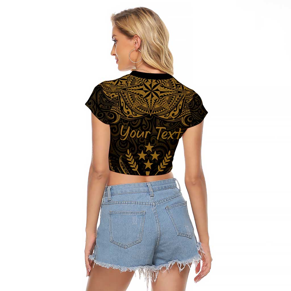 Personalised Kosrae Liberation Day Raglan Cropped T Shirt Polynesian Tattoo and Plumeria Gold Color LT03 - Polynesian Pride