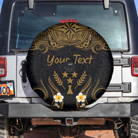Personalised Kosrae Liberation Day Spare Tire Cover Polynesian Tattoo and Plumeria Gold Color LT03 Gold - Polynesian Pride
