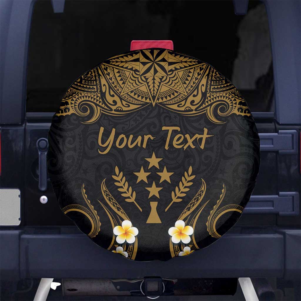 Personalised Kosrae Liberation Day Spare Tire Cover Polynesian Tattoo and Plumeria Gold Color LT03 - Polynesian Pride