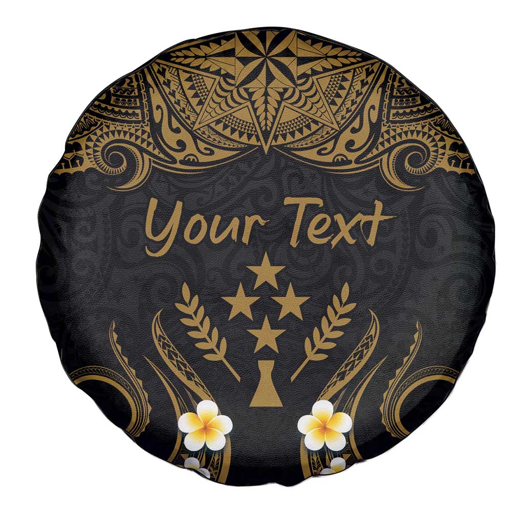 Personalised Kosrae Liberation Day Spare Tire Cover Polynesian Tattoo and Plumeria Gold Color LT03 - Polynesian Pride