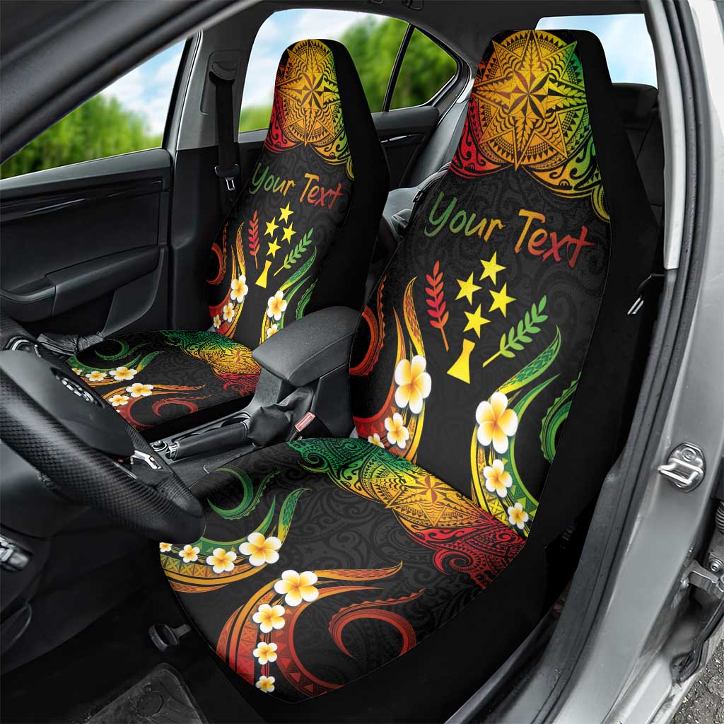 Personalised Kosrae Liberation Day Car Seat Cover Polynesian Tattoo and Plumeria Reggae Color