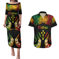 Personalised Kosrae Liberation Day Couples Matching Puletasi and Hawaiian Shirt Polynesian Tattoo and Plumeria Reggae Color LT03 Reggae - Polynesian Pride