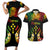 Personalised Kosrae Liberation Day Couples Matching Short Sleeve Bodycon Dress and Hawaiian Shirt Polynesian Tattoo and Plumeria Reggae Color