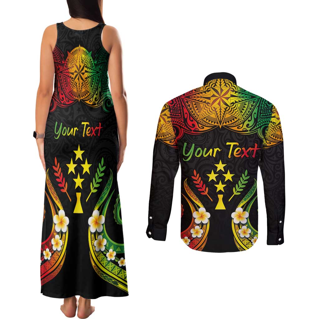 Personalised Kosrae Liberation Day Couples Matching Tank Maxi Dress and Long Sleeve Button Shirt Polynesian Tattoo and Plumeria Reggae Color LT03 - Polynesian Pride