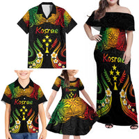 Personalised Kosrae Liberation Day Family Matching Off Shoulder Maxi Dress and Hawaiian Shirt Polynesian Tattoo and Plumeria Reggae Color LT03 - Polynesian Pride