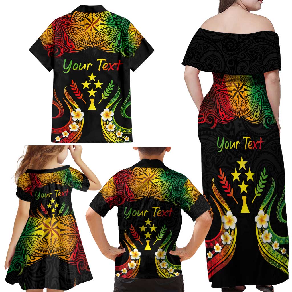 Personalised Kosrae Liberation Day Family Matching Off Shoulder Maxi Dress and Hawaiian Shirt Polynesian Tattoo and Plumeria Reggae Color LT03 - Polynesian Pride