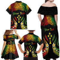Personalised Kosrae Liberation Day Family Matching Off Shoulder Maxi Dress and Hawaiian Shirt Polynesian Tattoo and Plumeria Reggae Color LT03 - Polynesian Pride