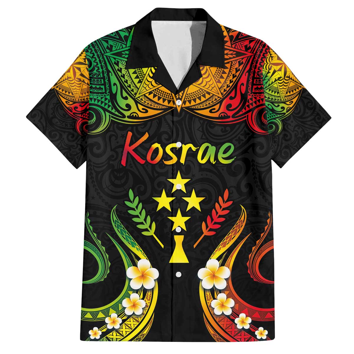 Personalised Kosrae Liberation Day Family Matching Off Shoulder Short Dress and Hawaiian Shirt Polynesian Tattoo and Plumeria Reggae Color LT03 Dad's Shirt - Short Sleeve Reggae - Polynesian Pride