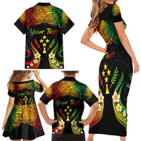 Personalised Kosrae Liberation Day Family Matching Short Sleeve Bodycon Dress and Hawaiian Shirt Polynesian Tattoo and Plumeria Reggae Color LT03 - Polynesian Pride
