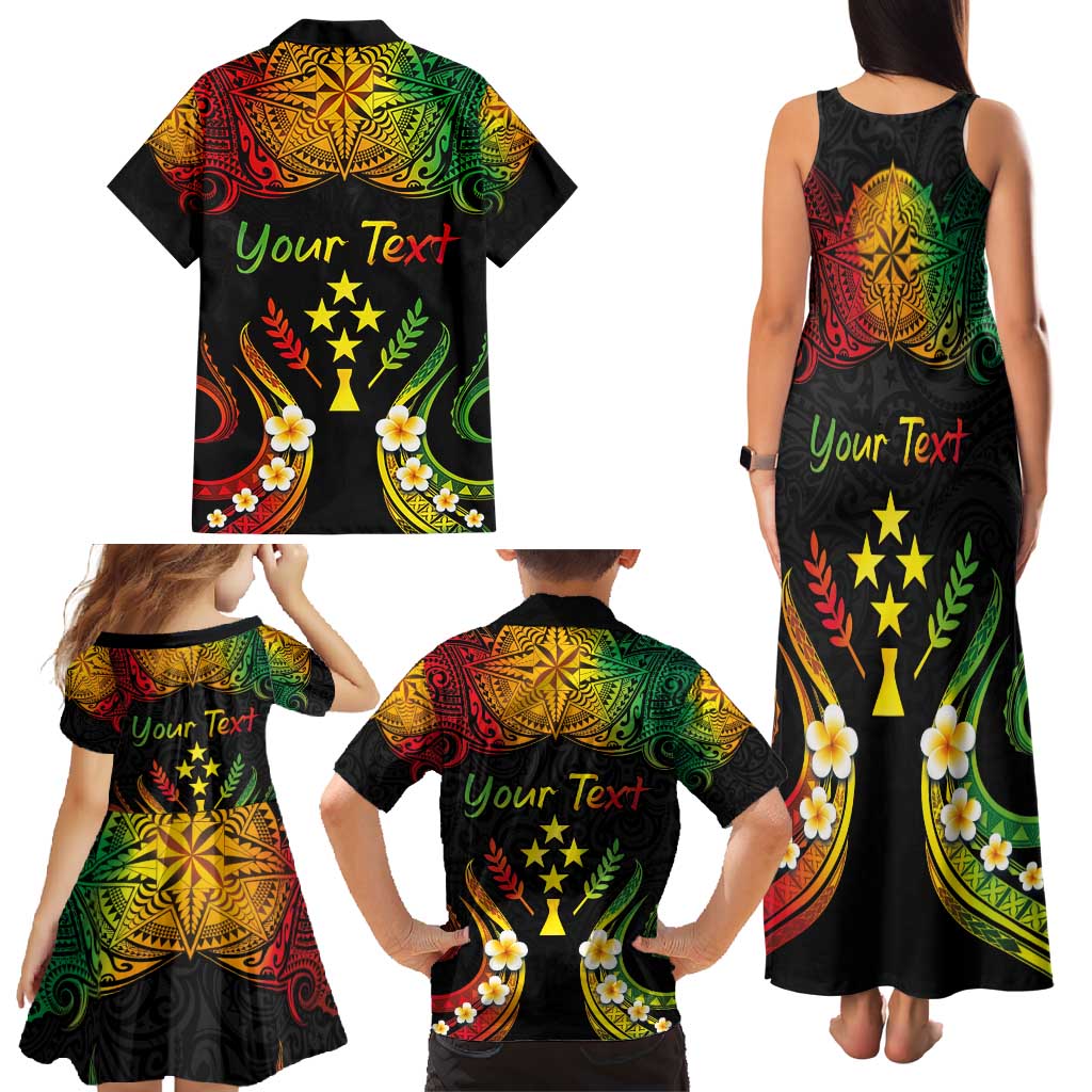 Personalised Kosrae Liberation Day Family Matching Tank Maxi Dress and Hawaiian Shirt Polynesian Tattoo and Plumeria Reggae Color LT03 - Polynesian Pride