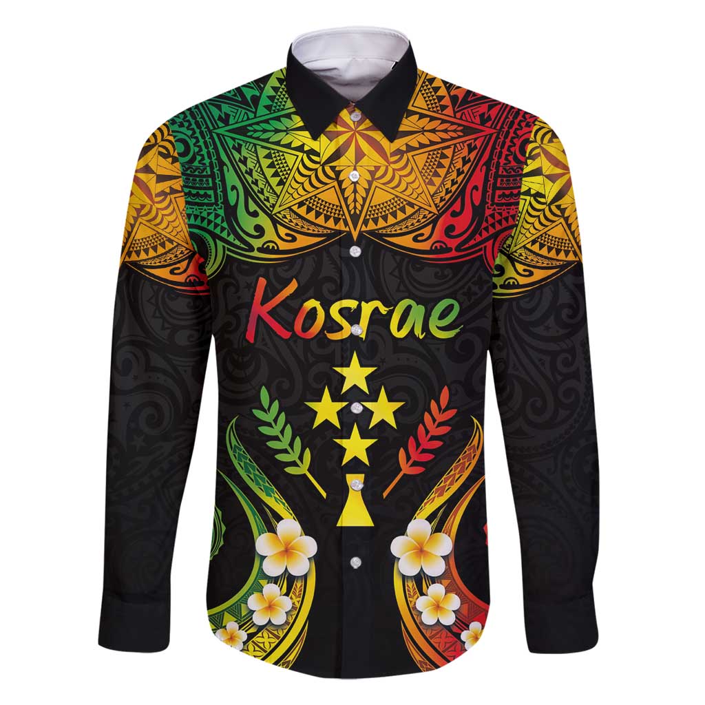 Personalised Kosrae Liberation Day Family Matching Tank Maxi Dress and Hawaiian Shirt Polynesian Tattoo and Plumeria Reggae Color LT03 Dad's Shirt - Long Sleeve Reggae - Polynesian Pride