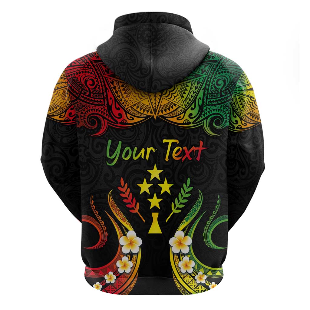 Personalised Kosrae Liberation Day Hoodie Polynesian Tattoo and Plumeria Reggae Color