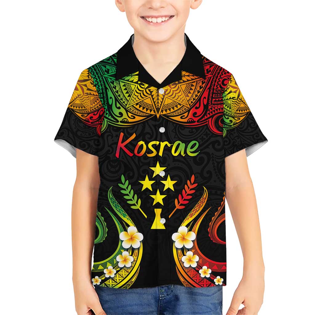 Personalised Kosrae Liberation Day Kid Hawaiian Shirt Polynesian Tattoo and Plumeria Reggae Color LT03 Kid Reggae - Polynesian Pride