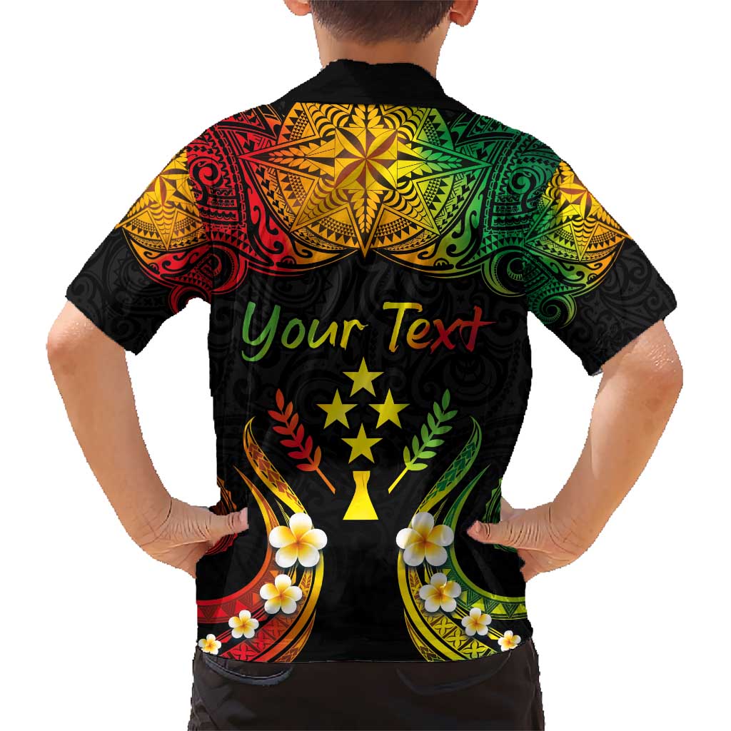 Personalised Kosrae Liberation Day Kid Hawaiian Shirt Polynesian Tattoo and Plumeria Reggae Color LT03 - Polynesian Pride