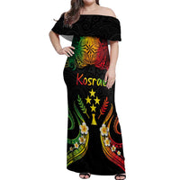 Personalised Kosrae Liberation Day Off Shoulder Maxi Dress Polynesian Tattoo and Plumeria Reggae Color LT03 Women Reggae - Polynesian Pride