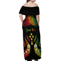 Personalised Kosrae Liberation Day Off Shoulder Maxi Dress Polynesian Tattoo and Plumeria Reggae Color LT03 - Polynesian Pride