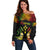 Personalised Kosrae Liberation Day Off Shoulder Sweater Polynesian Tattoo and Plumeria Reggae Color