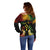 Personalised Kosrae Liberation Day Off Shoulder Sweater Polynesian Tattoo and Plumeria Reggae Color