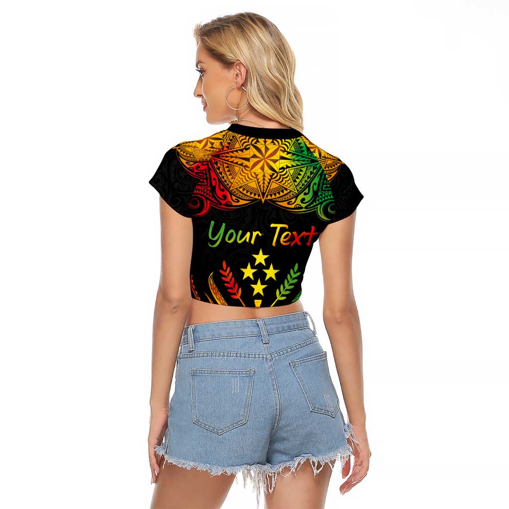Personalised Kosrae Liberation Day Raglan Cropped T Shirt Polynesian Tattoo and Plumeria Reggae Color LT03 - Polynesian Pride