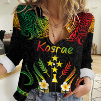 Personalised Kosrae Liberation Day Women Casual Shirt Polynesian Tattoo and Plumeria Reggae Color LT03 Female Reggae - Polynesian Pride