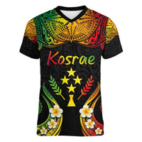 Personalised Kosrae Liberation Day Women V-Neck T-Shirt Polynesian Tattoo and Plumeria Reggae Color LT03 Female Reggae - Polynesian Pride