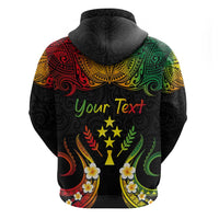 Personalised Kosrae Liberation Day Zip Hoodie Polynesian Tattoo and Plumeria Reggae Color