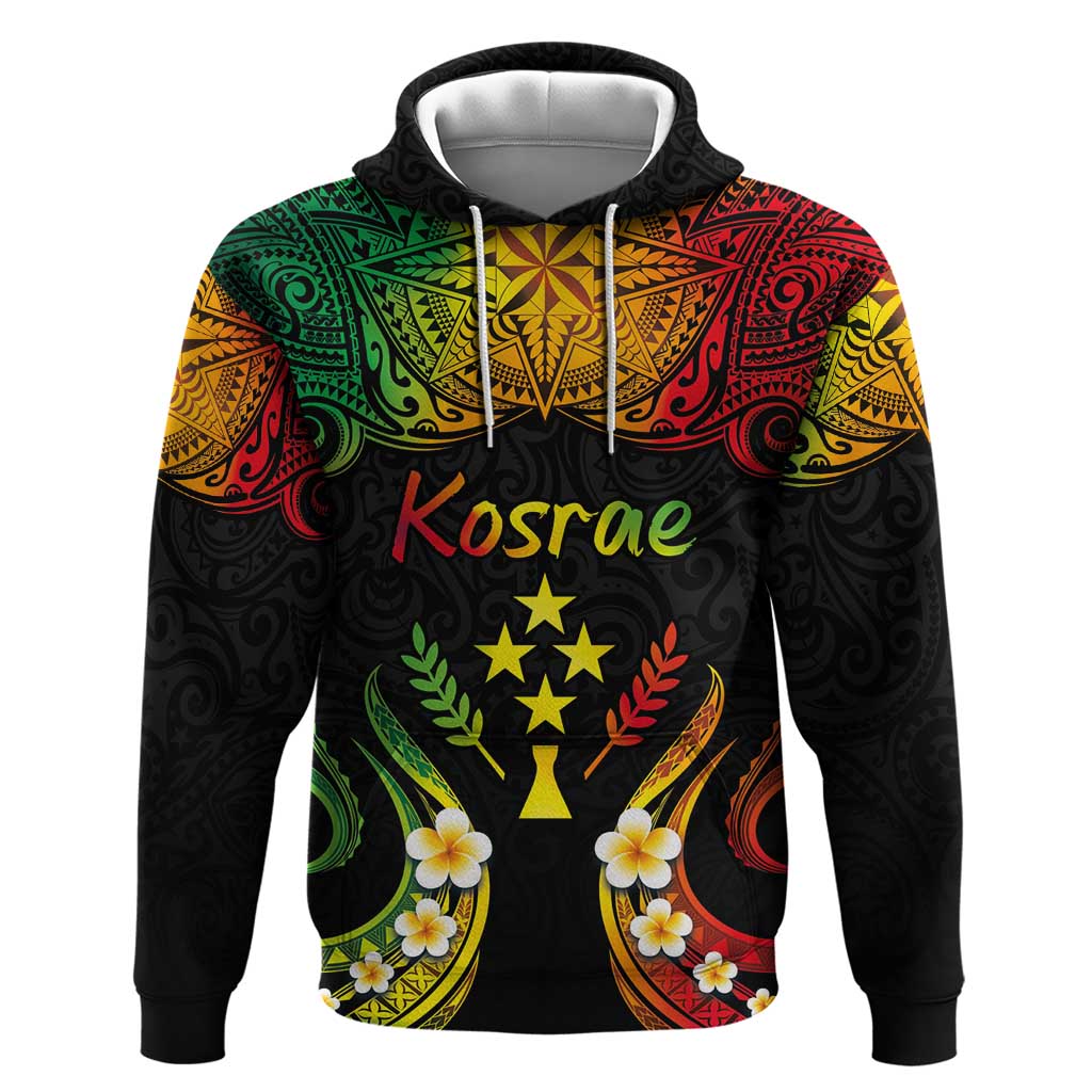 Personalised Kosrae Liberation Day Zip Hoodie Polynesian Tattoo and Plumeria Reggae Color