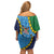 Malampa Fiji Day Off Shoulder Short Dress National Symbols with Tapa Tribal and Polynesian Tattoo