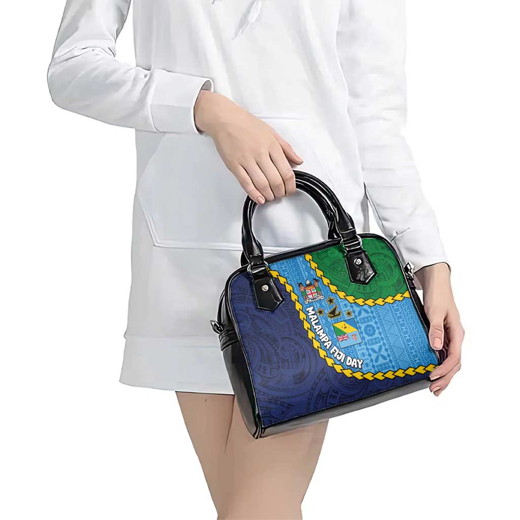 Malampa Fiji Day Shoulder Handbag National Symbols with Tapa Tribal and Polynesian Tattoo