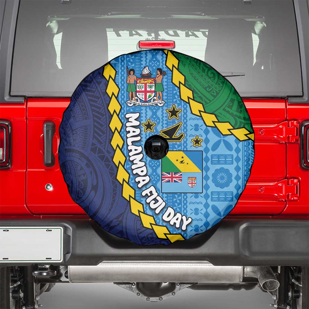 Malampa Fiji Day Spare Tire Cover National Symbols with Tapa Tribal and Polynesian Tattoo