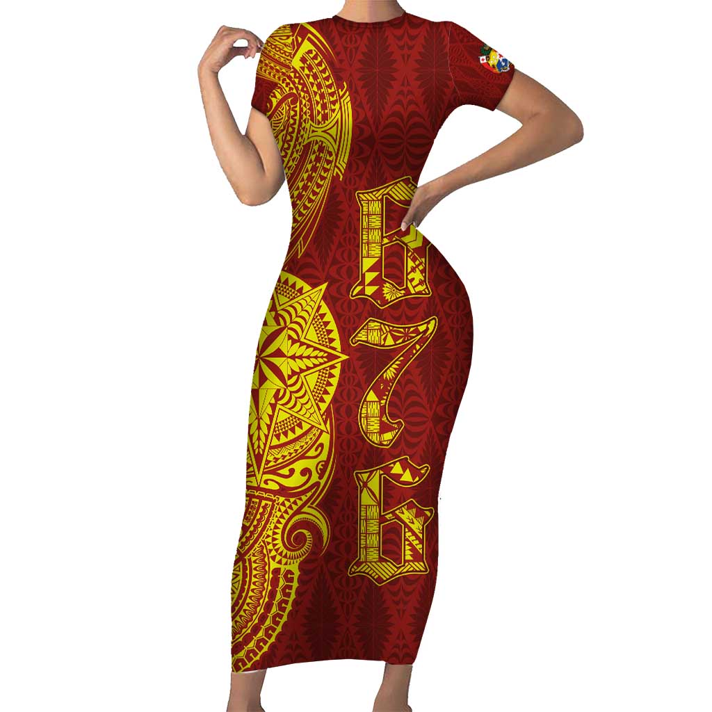 Tonga 676 Ngatu Tribal Tattoo Family Matching Short Sleeve Bodycon Dress and Hawaiian Shirt