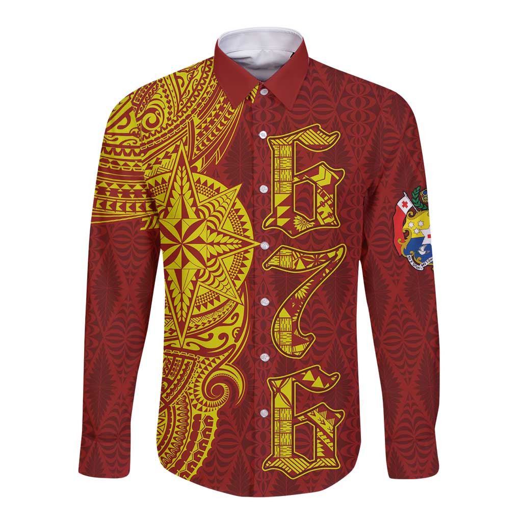 Tonga 676 Ngatu Tribal Tattoo Long Sleeve Button Shirt LT03 Unisex Red - Polynesian Pride
