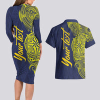 Personalised Tokelau Classic Ngatu Motifs Couples Matching Long Sleeve Bodycon Dress and Hawaiian Shirt