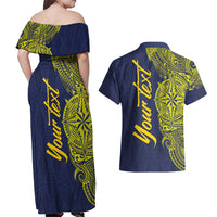 Personalised Tokelau Classic Ngatu Motifs Couples Matching Off Shoulder Maxi Dress and Hawaiian Shirt LT03 - Polynesian Pride