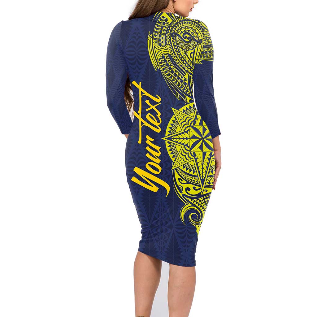 Personalised Tokelau Classic Ngatu Motifs Family Matching Long Sleeve Bodycon Dress and Hawaiian Shirt